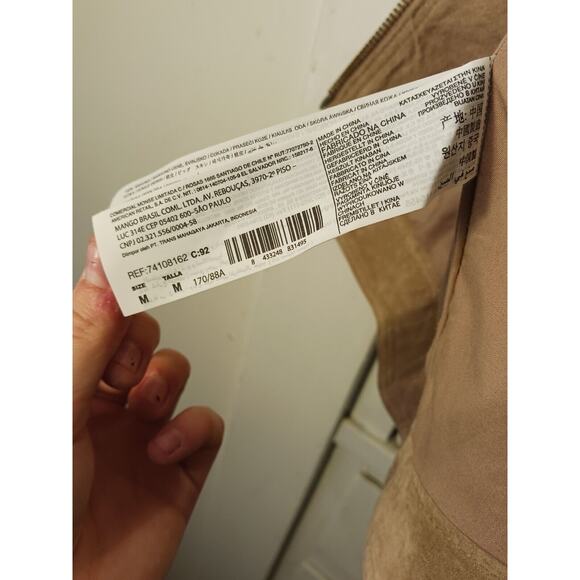 MNG Mango Suede Leather Moto Biker Jacket Women's Size S Tan Beige Zip Up - Picture 9 of 9